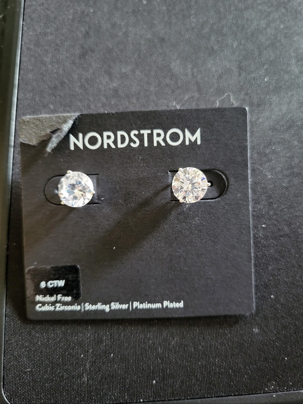 New‎ Nordstrom Clear Crystal Stud Earrings 6ctw Platinum Plated